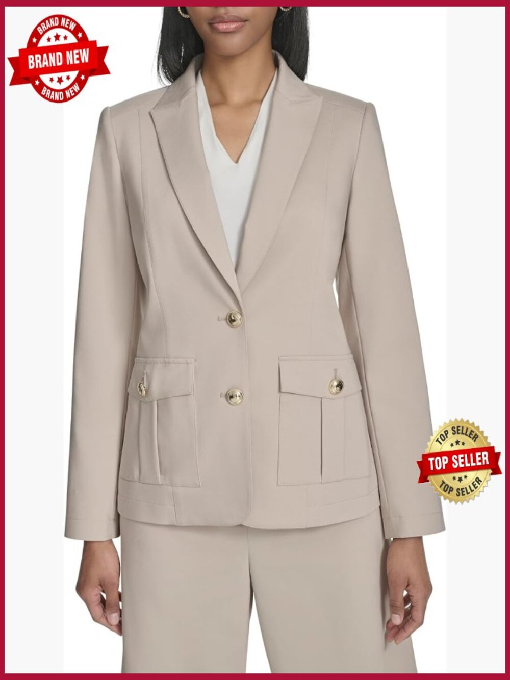 Two Button Compression Cotton Front Pocket Blazer Office Workwear